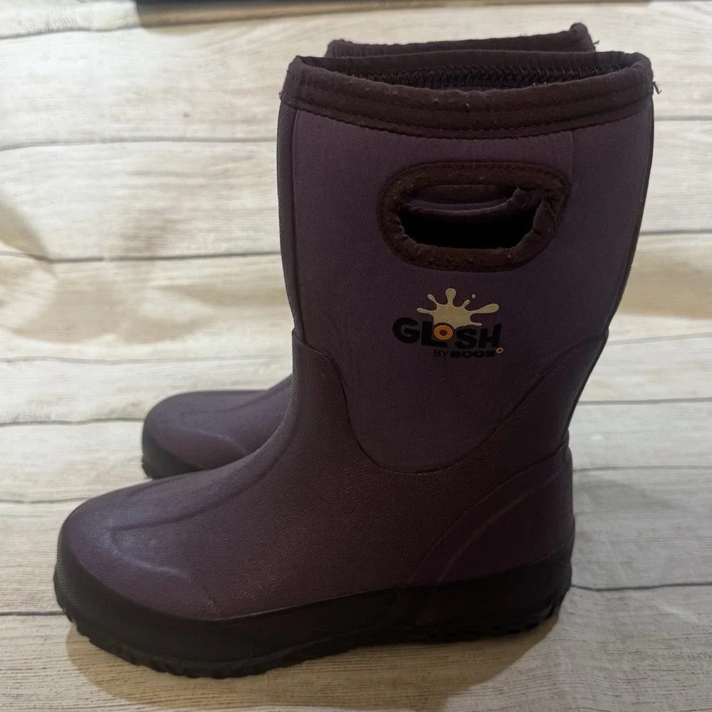 Glosh Bogs Girls Kids Sz 1 Purple Rain Boot Mud Waterproof Rubber Shoes Boots